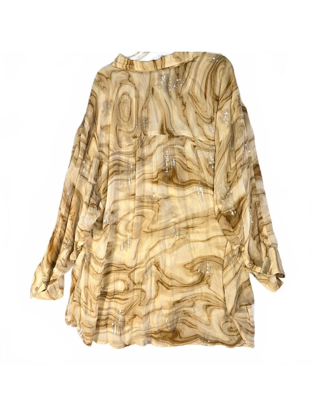 Pilcro Anthropologie 3X Marble Shine Sequin Button Down Shirt Boho Sheer Rayon - Picture 2 of 9